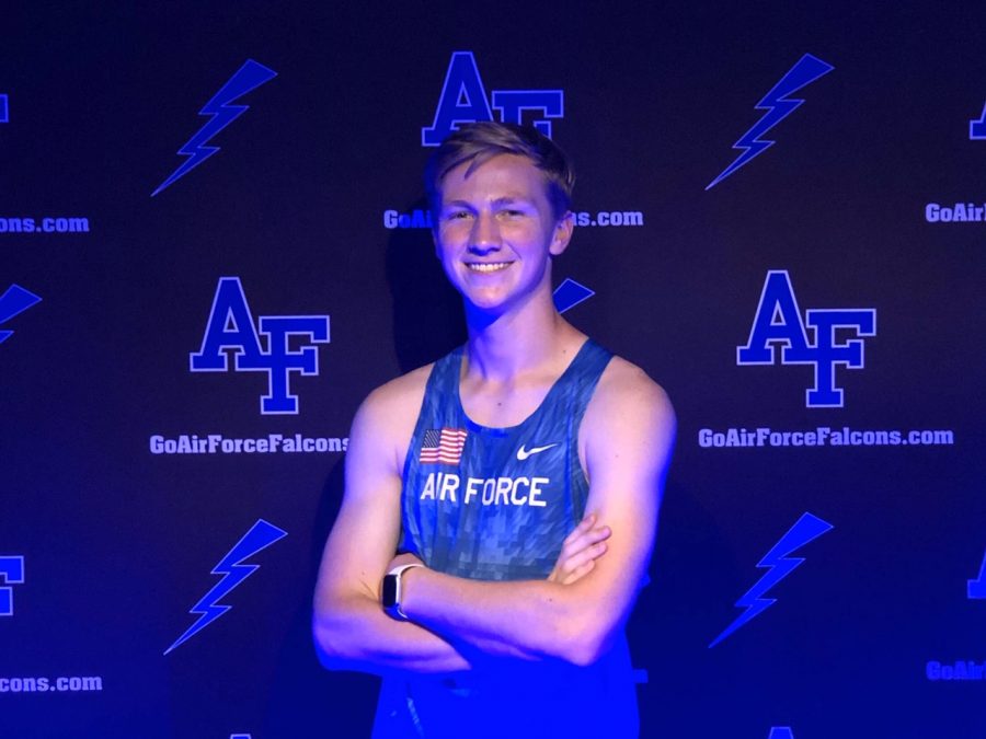 Senior Brandon Lindner poses during his signing party for the USAFA track program. Photo courtesy of Lindner.