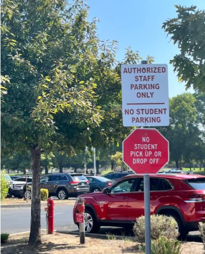 The staff and faculty parking lot does not allow students to park closer to the gates of campus. 