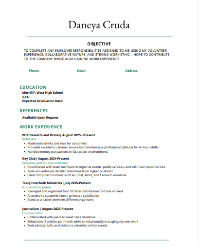 A Sample Resume 
*Image altered for privacy